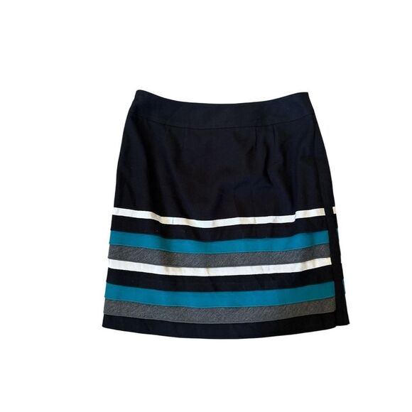 White House Black Market Striped A-Line Skirt Black Teal Gray Lined Size 0‎ - Picture 5 of 5